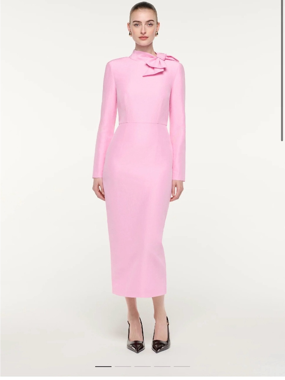 NWOT Roland Mouret Pink Long-Sleeve Bow Midi Dress, Size US 6